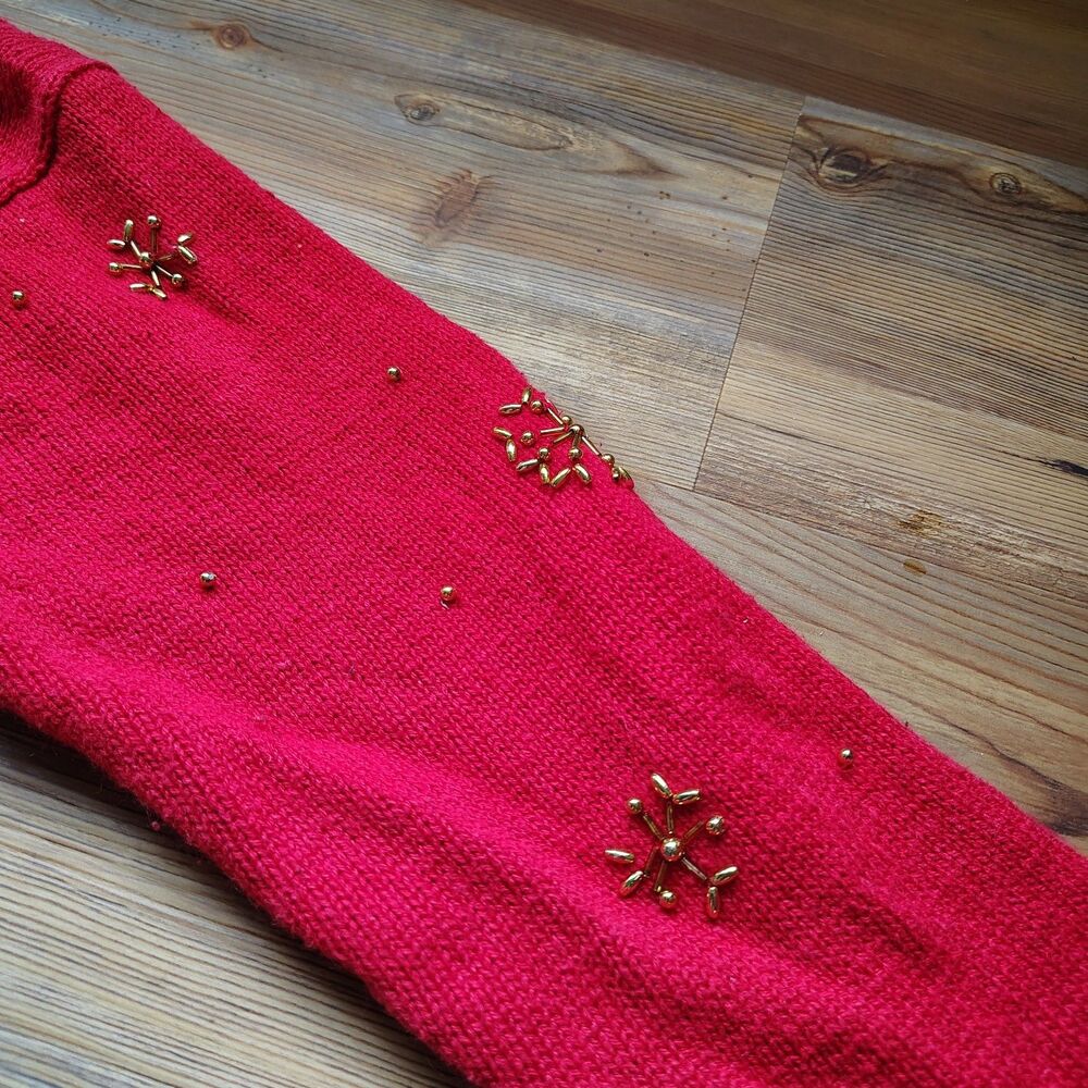 Vintage Christmas Cardigan Sweater Size M Santa Claus Tree Embellished Retro - Picture 7 of 12